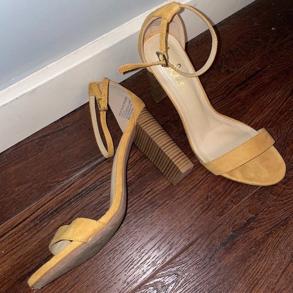 Lulus Mustard Yellow Suede Ankle Strap Heels - Picture 3 of 3